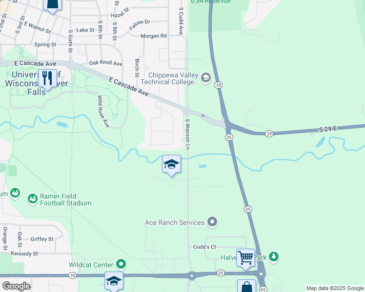 map of restaurants, bars, coffee shops, grocery stores, and more near 1144 Southfork Drive in River Falls
