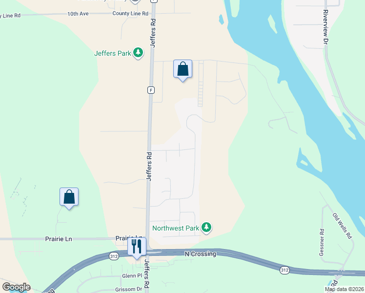map of restaurants, bars, coffee shops, grocery stores, and more near 5101 Jeffers Road in Eau Claire