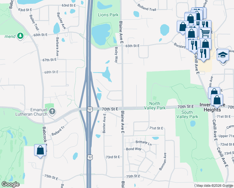 map of restaurants, bars, coffee shops, grocery stores, and more near 6829 Benton Way in Inver Grove Heights