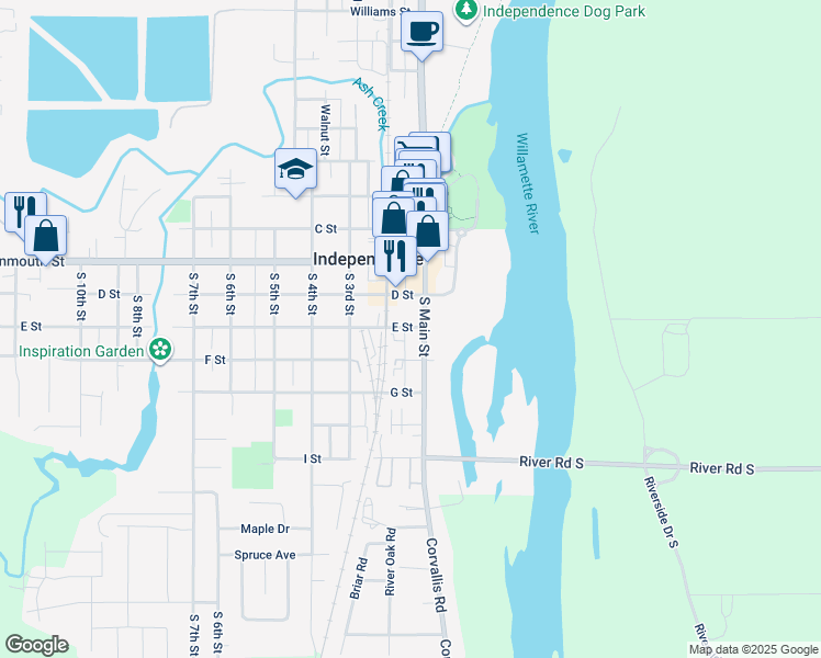 map of restaurants, bars, coffee shops, grocery stores, and more near 435 Main Street in Independence