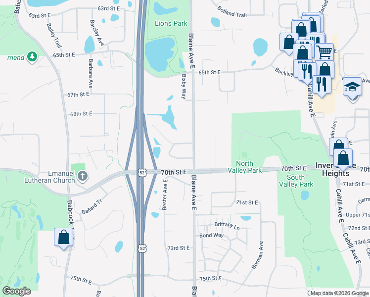 map of restaurants, bars, coffee shops, grocery stores, and more near 6829 Benton Way in Inver Grove Heights