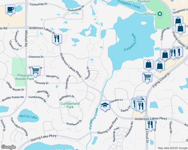 map of restaurants, bars, coffee shops, grocery stores, and more near 13533 Carmody Drive in Eden Prairie