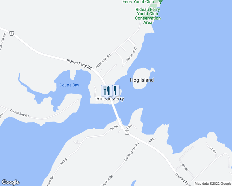 map of restaurants, bars, coffee shops, grocery stores, and more near 1030 Rideau Ferry Road in Perth