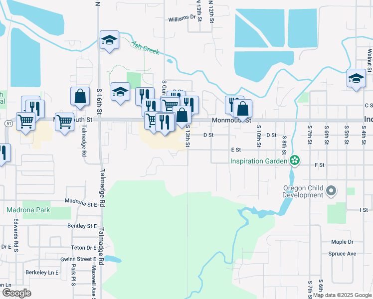 map of restaurants, bars, coffee shops, grocery stores, and more near 425 South 13th Street in Independence