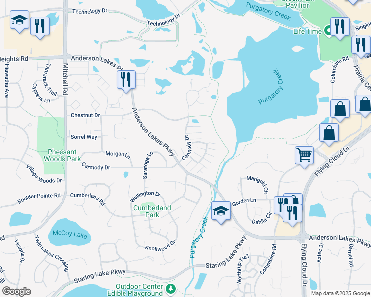 map of restaurants, bars, coffee shops, grocery stores, and more near 13588 Carmody Drive in Eden Prairie
