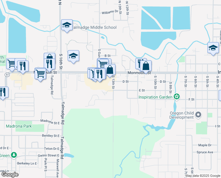 map of restaurants, bars, coffee shops, grocery stores, and more near 425 South 13th Street in Independence