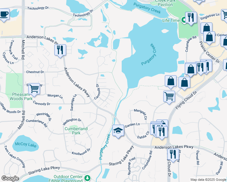map of restaurants, bars, coffee shops, grocery stores, and more near 8413 Cortland Road in Eden Prairie