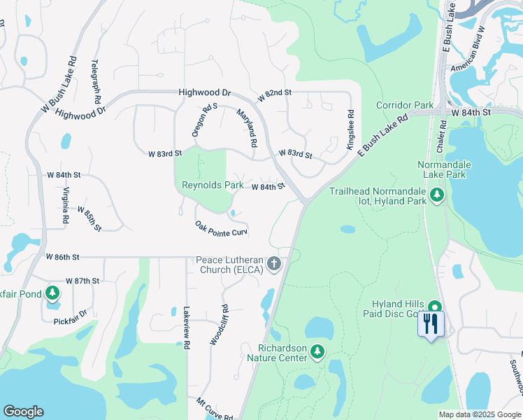 map of restaurants, bars, coffee shops, grocery stores, and more near 6901 West 84th Street in Bloomington