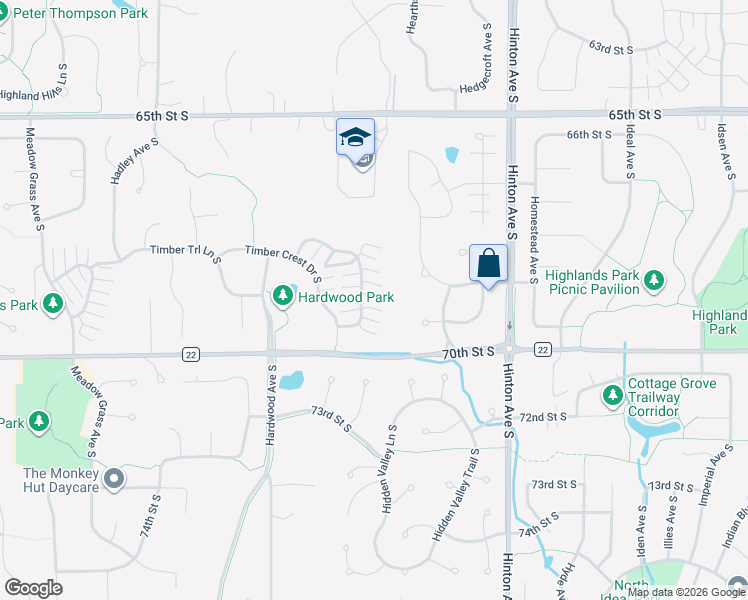 map of restaurants, bars, coffee shops, grocery stores, and more near 6807 Pine Crest Trail South in Cottage Grove