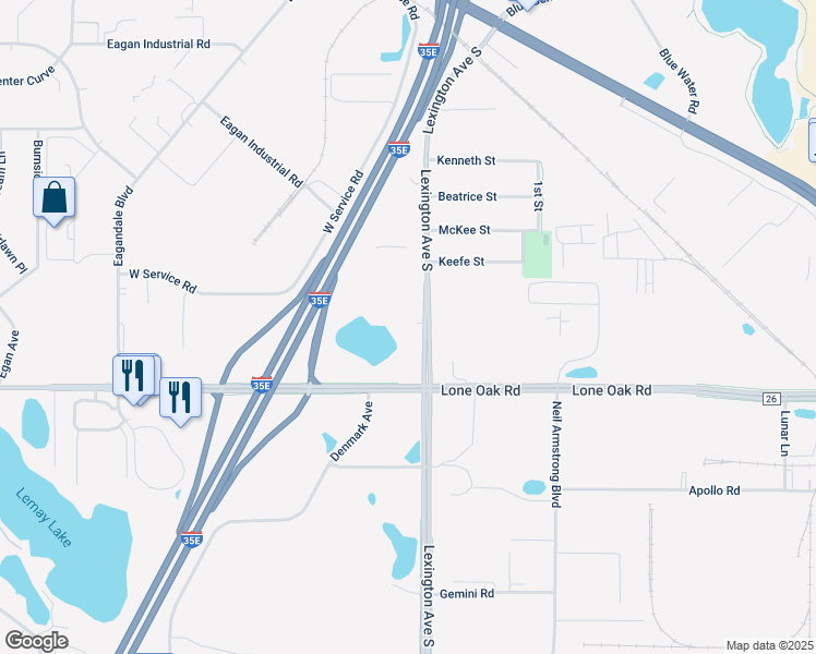 map of restaurants, bars, coffee shops, grocery stores, and more near 2977 Lexington Avenue South in Eagan