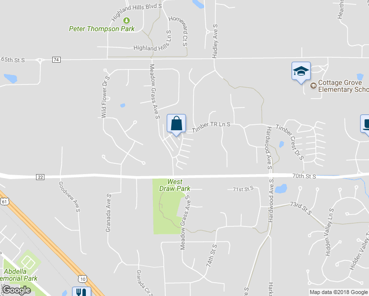map of restaurants, bars, coffee shops, grocery stores, and more near 6810 Meadow Grass Lane South in Cottage Grove