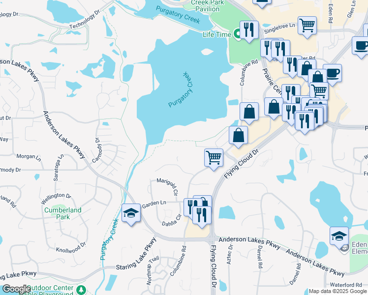 map of restaurants, bars, coffee shops, grocery stores, and more near 8580 Magnolia Trail in Eden Prairie