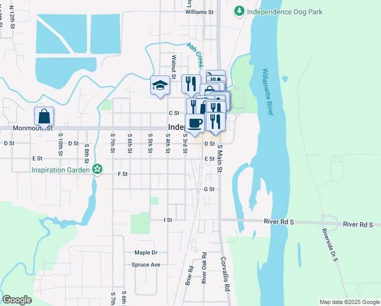 map of restaurants, bars, coffee shops, grocery stores, and more near 487 South 3rd Street in Independence