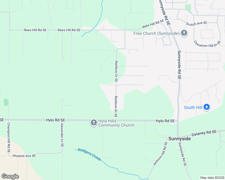 map of restaurants, bars, coffee shops, grocery stores, and more near 7232 Rainbow Drive Southeast in Salem