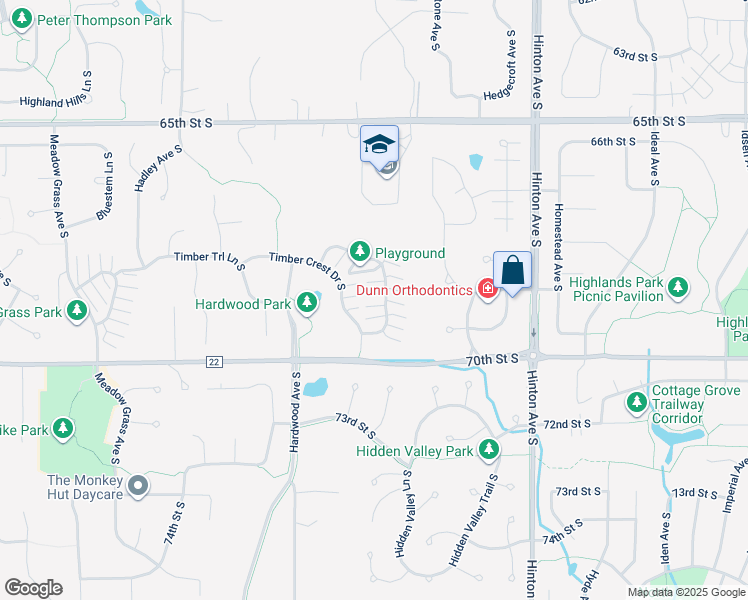 map of restaurants, bars, coffee shops, grocery stores, and more near 6778 Pine Crest Trail South in Cottage Grove