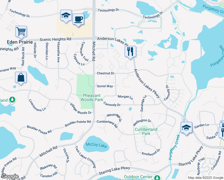 map of restaurants, bars, coffee shops, grocery stores, and more near 14311 Sorrel Way in Eden Prairie