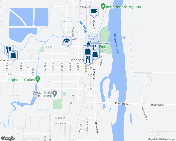 map of restaurants, bars, coffee shops, grocery stores, and more near 451 South 2nd Street in Independence