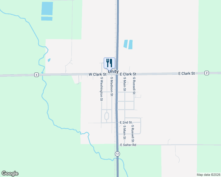 map of restaurants, bars, coffee shops, grocery stores, and more near 181 South Madison Street in Unity