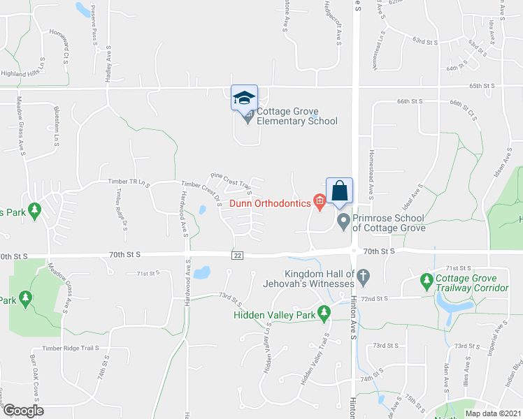 map of restaurants, bars, coffee shops, grocery stores, and more near 6775 Pine Crest Trail South in Cottage Grove