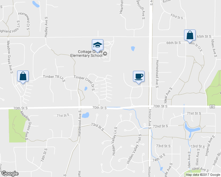 map of restaurants, bars, coffee shops, grocery stores, and more near 6817 Pine Crest Trail South in Cottage Grove