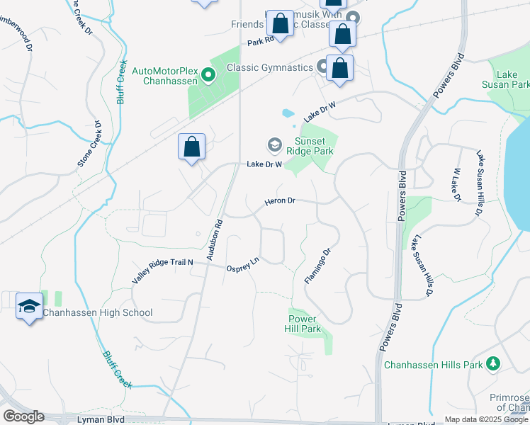 map of restaurants, bars, coffee shops, grocery stores, and more near 8491 Bittern Court in Chanhassen