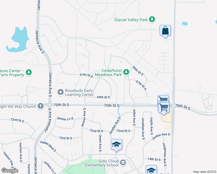 map of restaurants, bars, coffee shops, grocery stores, and more near 9463 67th Street South in Cottage Grove