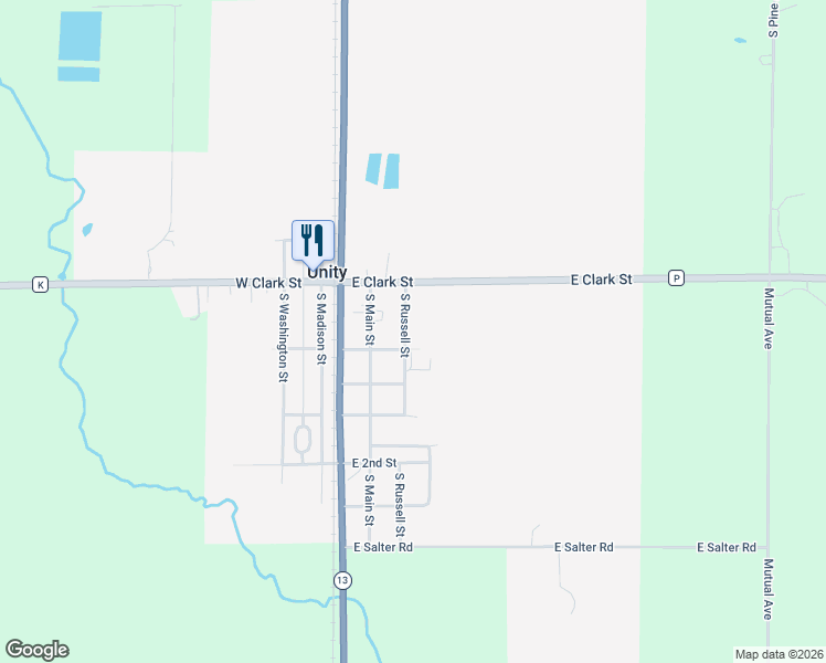 map of restaurants, bars, coffee shops, grocery stores, and more near 180 S Russell St in Unity