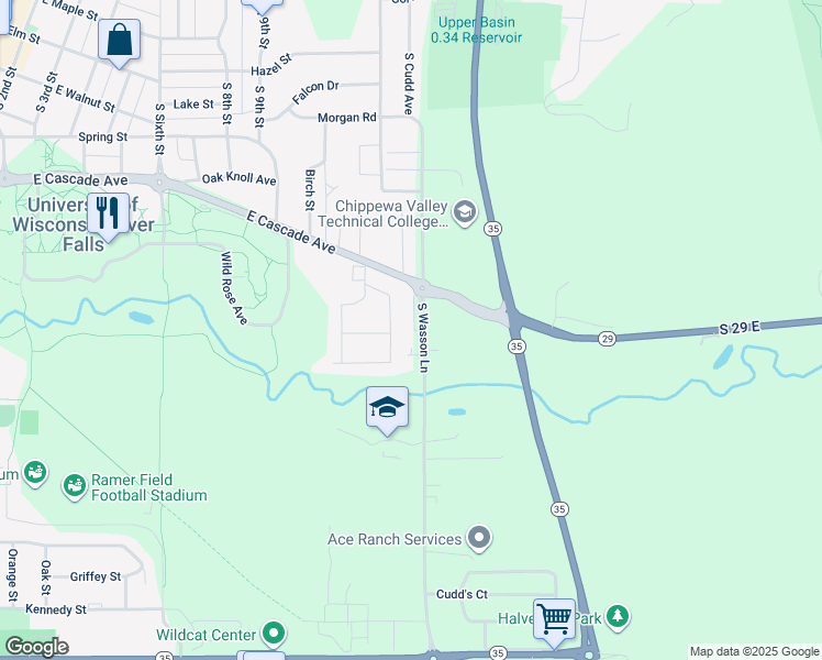 map of restaurants, bars, coffee shops, grocery stores, and more near 745 South Wasson Lane in River Falls