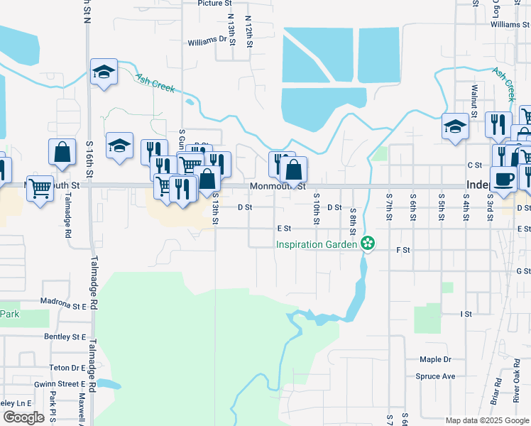 map of restaurants, bars, coffee shops, grocery stores, and more near 1143 D St in Independence