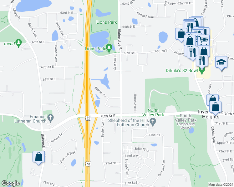 map of restaurants, bars, coffee shops, grocery stores, and more near 6829 Benton Way in Inver Grove Heights