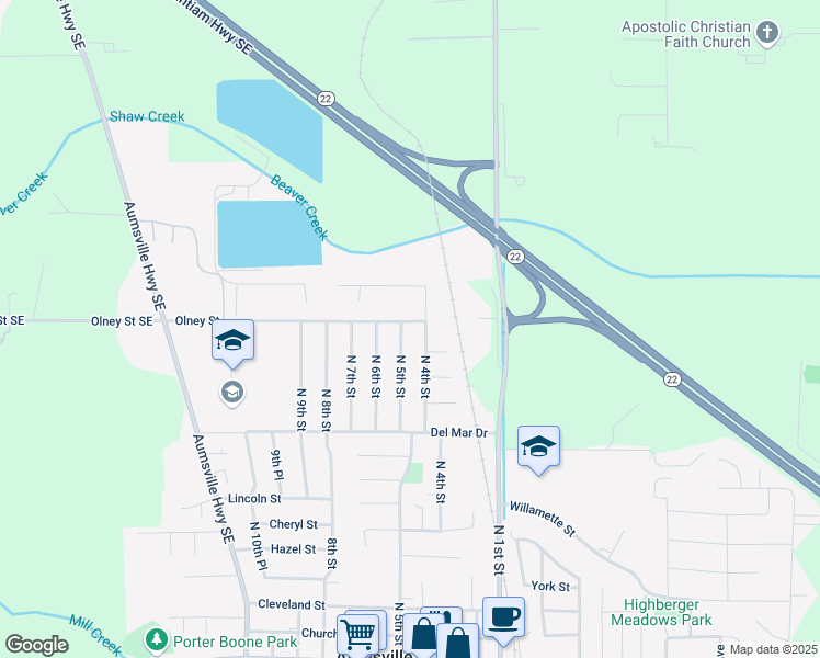 map of restaurants, bars, coffee shops, grocery stores, and more near 990 N 5th St in Aumsville