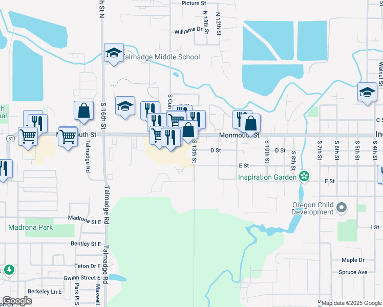 map of restaurants, bars, coffee shops, grocery stores, and more near 430 South 13th Street in Independence