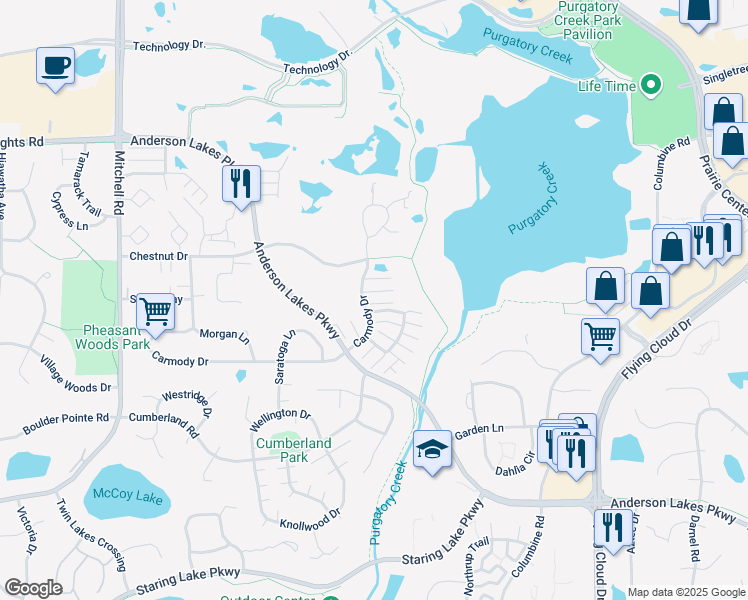 map of restaurants, bars, coffee shops, grocery stores, and more near 13533 Carmody Drive in Eden Prairie