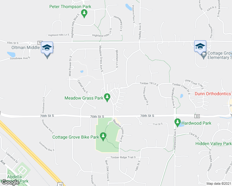 map of restaurants, bars, coffee shops, grocery stores, and more near 6857 Meadow Grass Lane South in Cottage Grove