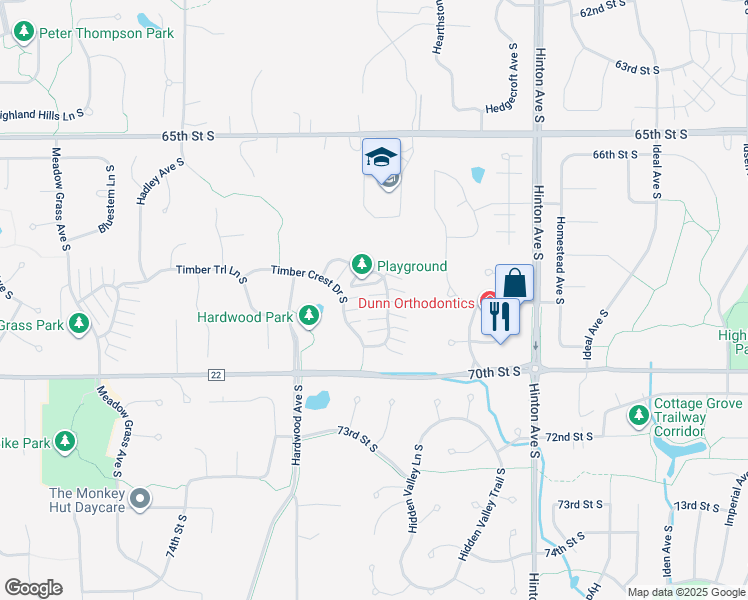 map of restaurants, bars, coffee shops, grocery stores, and more near 6778 Pine Crest Trail South in Cottage Grove