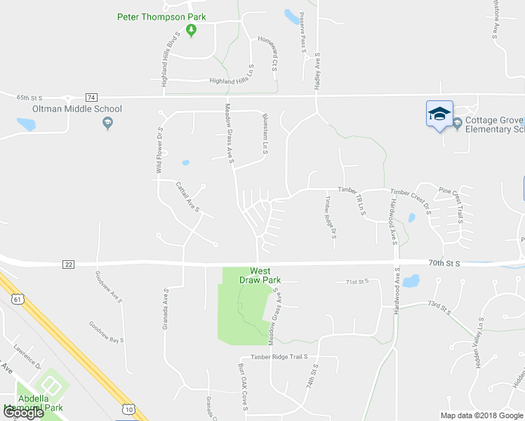 map of restaurants, bars, coffee shops, grocery stores, and more near 6857 Meadow Grass Lane South in Cottage Grove