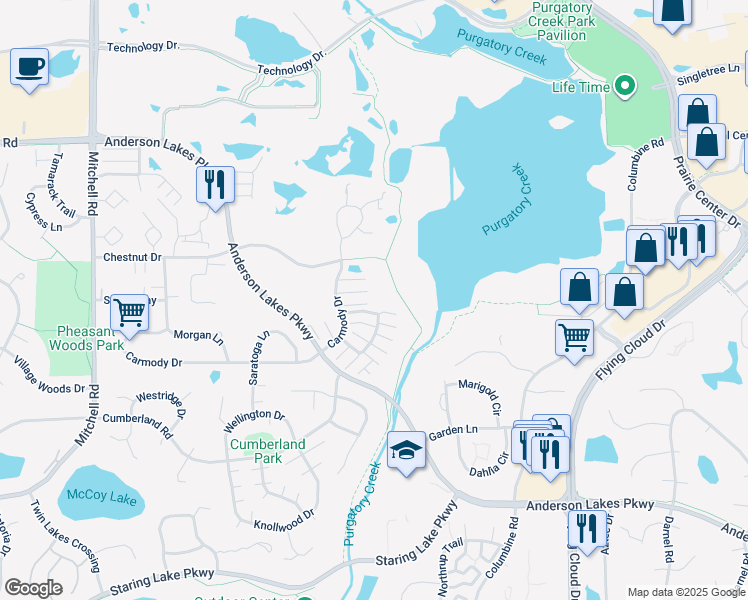 map of restaurants, bars, coffee shops, grocery stores, and more near 13533 Carmody Drive in Eden Prairie