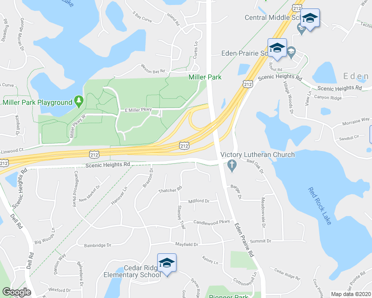 map of restaurants, bars, coffee shops, grocery stores, and more near 16472 Thatcher Road in Eden Prairie