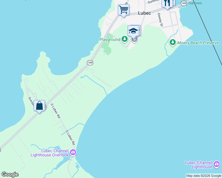 map of restaurants, bars, coffee shops, grocery stores, and more near 20 Easy Street in Lubec
