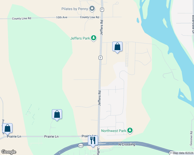 map of restaurants, bars, coffee shops, grocery stores, and more near 5212 Jeffers Road in Eau Claire