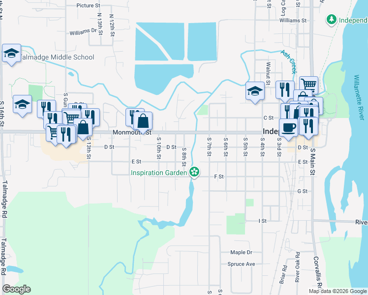 map of restaurants, bars, coffee shops, grocery stores, and more near 353 South 8th Street in Independence