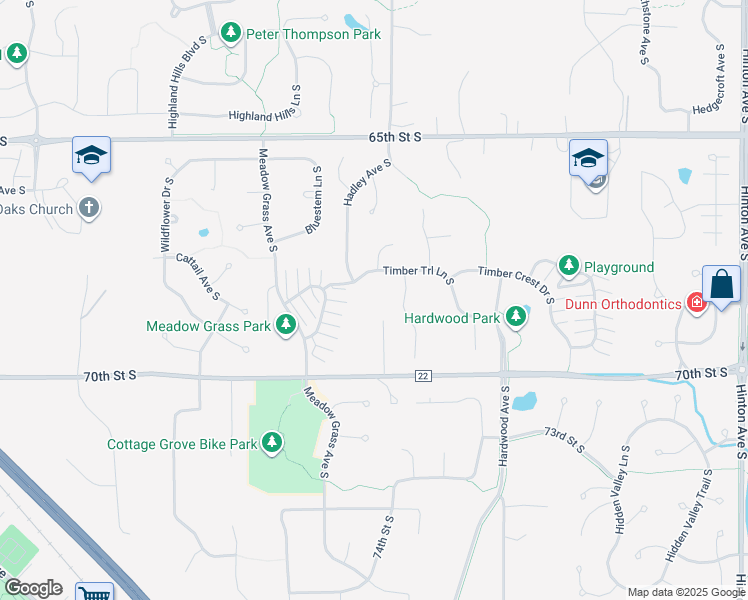 map of restaurants, bars, coffee shops, grocery stores, and more near 7000 70th Street South in Cottage Grove