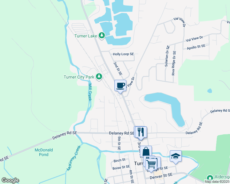 map of restaurants, bars, coffee shops, grocery stores, and more near 7185 3rd Street Southeast in Turner