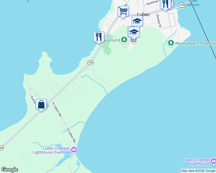 map of restaurants, bars, coffee shops, grocery stores, and more near 20 Easy Street in Lubec