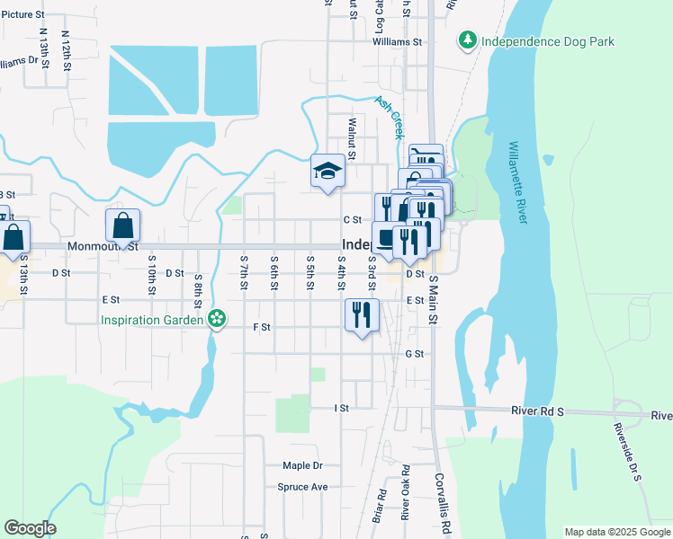 map of restaurants, bars, coffee shops, grocery stores, and more near in Independence