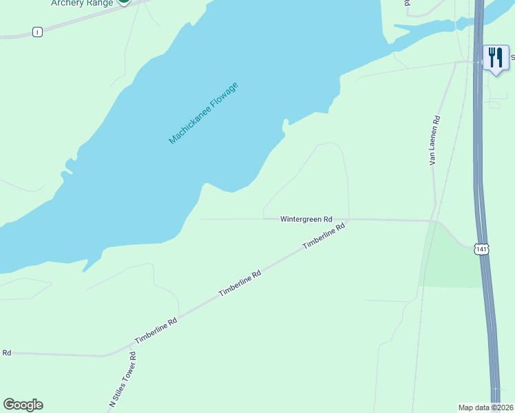 map of restaurants, bars, coffee shops, grocery stores, and more near 5910 Wintergreen Road in Oconto