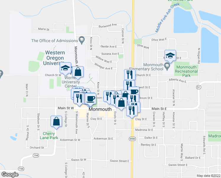 map of restaurants, bars, coffee shops, grocery stores, and more near 239 Broad Street North in Monmouth
