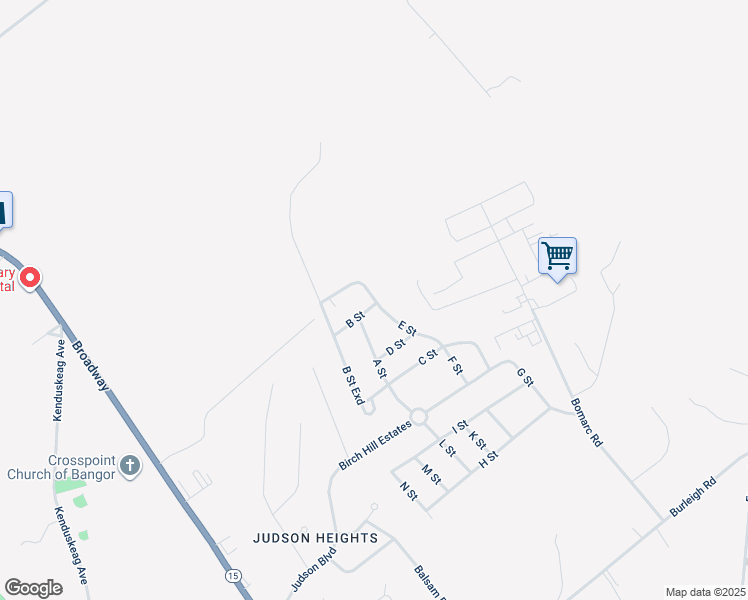 map of restaurants, bars, coffee shops, grocery stores, and more near 26 A Street in Bangor