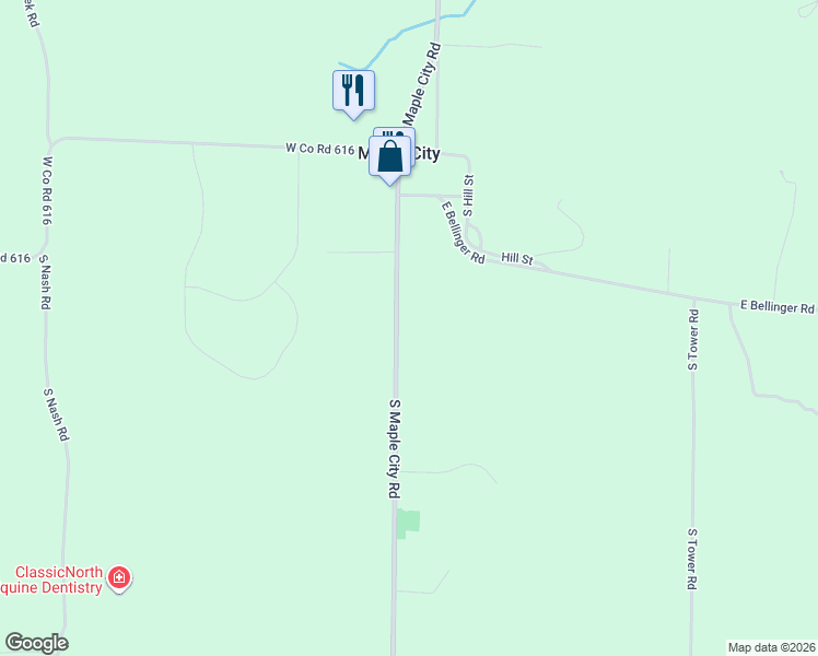 map of restaurants, bars, coffee shops, grocery stores, and more near 8789-9161 South Maple City Road in Maple City