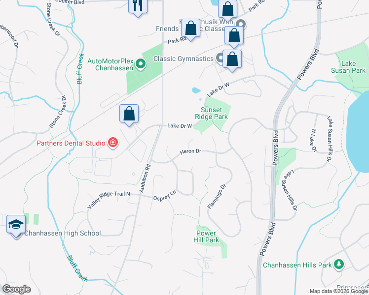 map of restaurants, bars, coffee shops, grocery stores, and more near 8490 Swan Court in Chanhassen